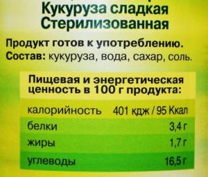 Из чего состоит калорийность кукурузы консервированной?