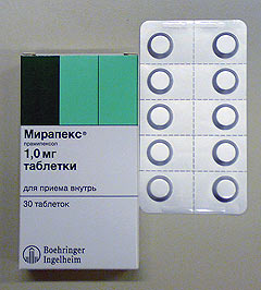Таблетки Мирапекс 1,0 мг